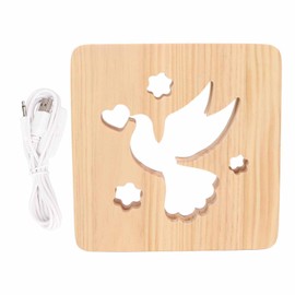 2W 3D Wood Carving Lamp Warm White Light Peace Dove Pattern Hollow 3D Wooden Lamp Night Light for Bedrooms