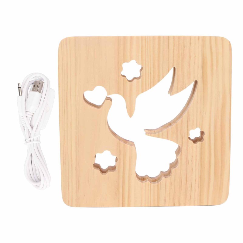 2W 3D Wood Carving Lamp Warm White Light Peace Dove
