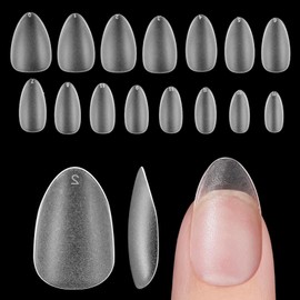 CyyaPeaap Short Almond Nail Tips, 240Pcs Acrylic Double-Sided Matte Press-On Nails, Clear Soft Fake Nails for Nail Art Salon, Gel Polish & Manicure, 15 Sizes, Pre-Shaped, Full Cover, Perfect for DIY