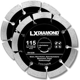 LXDIAMOND Diamond Cutting Disc 2 x 115 mm x 22.23 mm - for Angle Grinder Wall Chaser Slot Cutter - Diamond Disc for Separating Stone Concrete Brick Masonry - 115 mm Stone Disc in Professional Quality