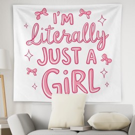 WNAGT Coquette Pink Bow Tapestry, I'm Literally Just a Girl Pink Girly Tapestry Wall Hanging, Preppy Aesthetic Wall Blanket Decor for Girls Bedroom Room College Dorm Apartment, 50x60 Inch