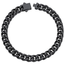 Black Metal Mens Curb Bracelet 7mm 21cm with High Polished Cuban Wirst Chain
