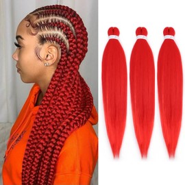 WacanDan Red Braiding Hair Pre stretched 26 Inch 3 Packs, Professional Soft Yaki Texture Long Braid Extensions, Hot Water Setting for Box Braids Twist & Crochet Braids