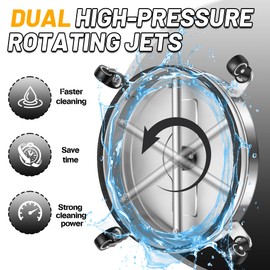 19" Pressure Washer Surface Cleaner with 4 Wheels - Stainless Steel Surface Cleaner for Pressure Washer Attachment for Concrete, Patio, Sidewalk, Deck, Driveways and Daily Washing - PWS 19