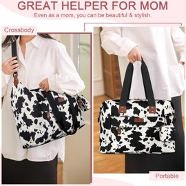 Pritent Pritent Diaper Tote - Baby Bag with Pacifier Case, Shoulder Straps, Stroller Clips, Waterproof Large Mommy Maternity Travel Bag for Mom and Dad, Cow Print