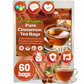 TOG999, Premium 60 Tea Bags - Special Cinnamon Tea, 100% Natural & Pure, Herbal Tea. Cinnamon Stick Herbal Spice Tea. No Sugar, No Caffeine, No Gluten, Vegan.