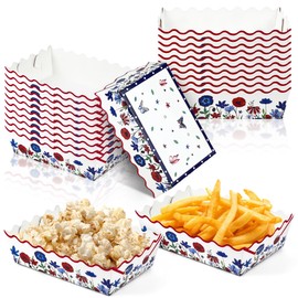 60PCS 4th of July Paper Food Tray USA Flag Poppy Flower Serving Tray Patriotic Food Boat 4th of July Decor 250th Anniversary Party Supply for Independence Day Memorial Day Labor Veteran Party Favors