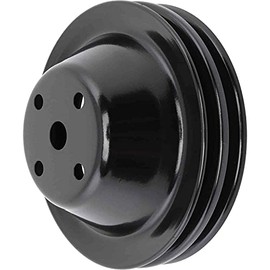 JEGS Water Pump Pulley | Fits Small Block Chevy Engines | For Long Water Pump Applications | Double Groove | Black Steel | 6.3” Outside Diameter | V-Belt Style