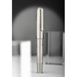 Hongdian 100 Piston Fountain Pen Silver Steel, Iridium Medium Nib Calligraphy Pen, Smooth Writing Pen with Pen Case Set