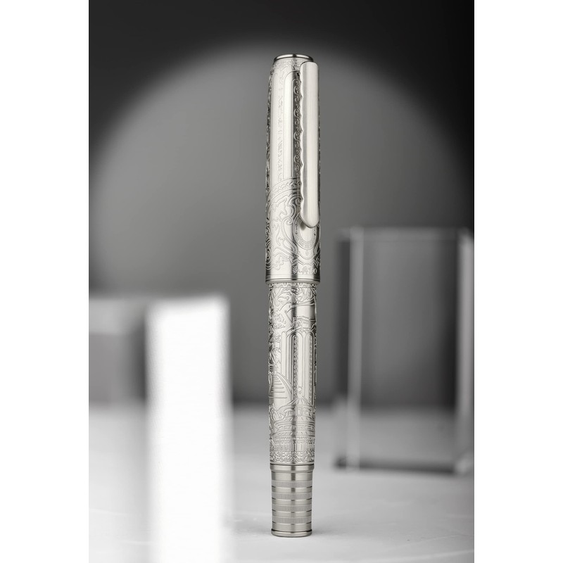 Hongdian 100 Piston Fountain Pen Silver Steel, Iridium Medium Nib