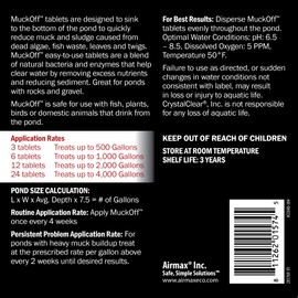 CrystalClear MuckOff, Natural Pond Muck Treatment, Water Garden, Fountain & Bird Bath Sludge Remover, Living Beneficial Bacteria Clarifier with Enzyme, Fish, Aquatic Animal, & Pet Safe, 24 Tablets