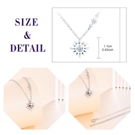 feilok 925 Sterling Silver Sun Necklace for Women Chain Women's Necklace with Pendant Zirconia for Women Girls, Silver