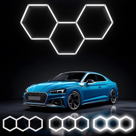 ALLYES KX Hexagon LED Garage Light, Dimmable Hex Shop Lights 6500K 17280LM 128W, Brightness Adjustable Led Ceiling Lights for Shop Garage Gym Workshop Basement