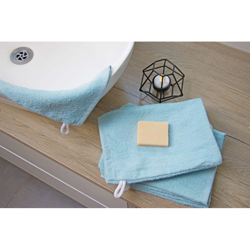 ZOLLNER 10er Set Waschhandschuhe, Waschlappen, 16x21 cm, Baumwolle, hellblau