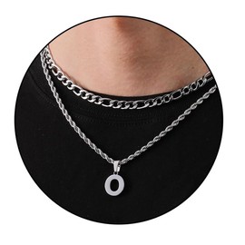 VCCKNB JEWELRY Letter Chain Men's Stainless Steel Pendant Men's Multilayer Necklace Initial Chain Men's Pendant P J M K B C D F A F L S T H J A-Z Chain Letter, 14K Gold Plated