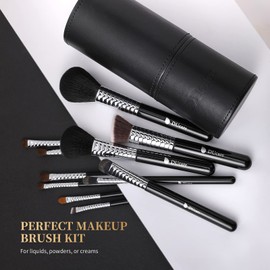 DUcare Makeup Brush Set with Holder Black 11Pcs Makeup Brushes Premium Synthetic Foundation Powder Concealers Blending Eye Shadows Face Makeup Brush Sets