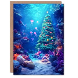 Artery8 Underwater Decorated Tree Coral Reef For Child Kids Xmas Festive Christmas Card