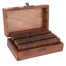 Jortmrd Set of 70 Wooden Vintage Letters Stamp with Numbers and Symbols Rubber Stamp with Storage Box