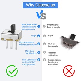 100 pieces mini slide switch, PCB panel, DIY 3 pin 2 position panel slide switch, vertical slide switch, SPDT soldering switch 0.5 A, 50 V DC, 3 mm