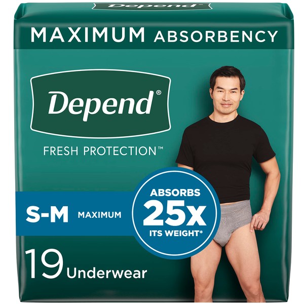 Depend Depend Fit-flex Incontinence Underwear for Men, Maximum Absorbency, S/m, Grey, 38 Count (2 Packs Of 19), Sm/Med, 19 Count