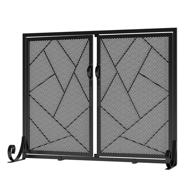 Fire Beauty Fireplace Screen with Hinged Doors Cast Iron Border