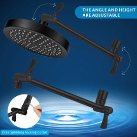 Nuodan High Pressure Rain Shower Head with 11'' Extension Arm - High Flow Rainfall Showerhead - Luxury Modern Look - Pressure Boosting (Matte Black)