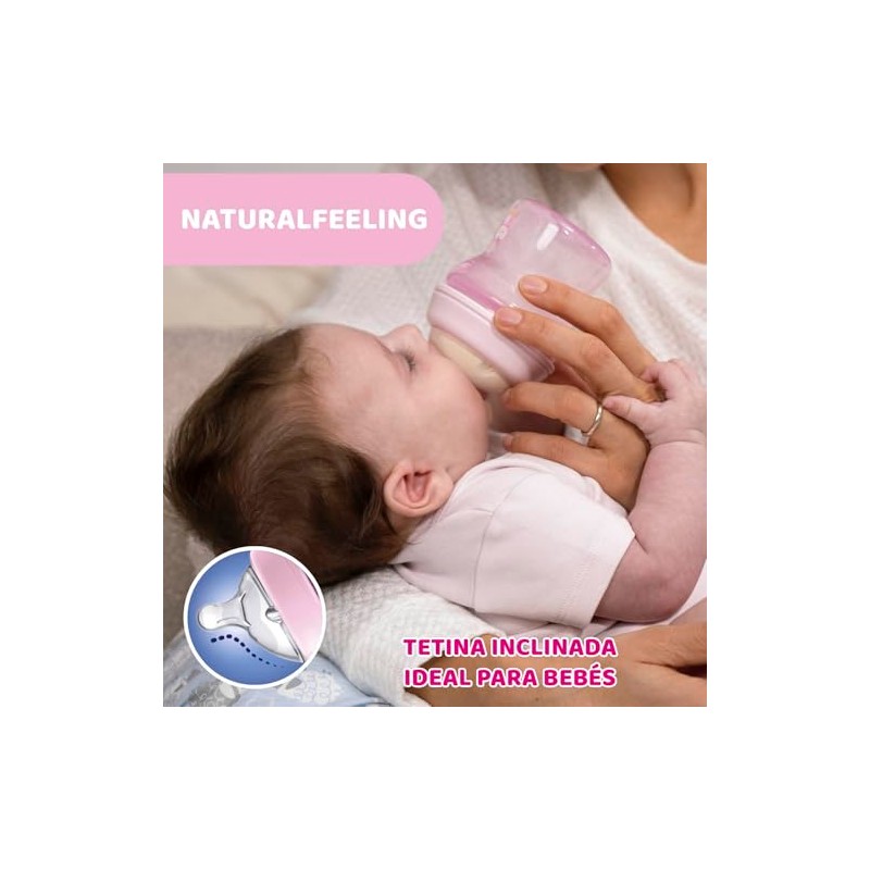 CHICCO, Biberón Natural Feeling, Color Rosa, 250 ml