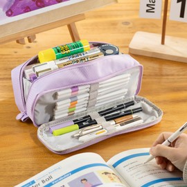 CICIMELON Pencil Case, Large Capacity Pen Pouch with Zippered Bag Organizer for School Girls Adults, Purple