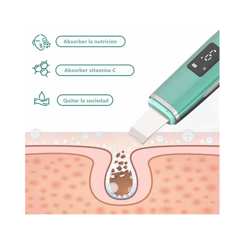 Limpiador Facial Skin Scrubber Peeling Ultrasónico Portátil Verde