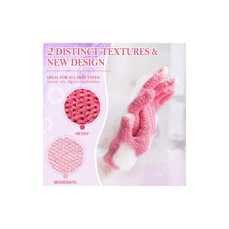 Exfoliating Gloves, 3 Textures Shower Scrub Gloves for Spa, Massage