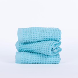 PÜSKÜL Waffle Kitchen Towels - Premium 100% Turkish Organic Cotton Ultra Soft Quick Dry Absorbent Lint Free Hand Dish Towel 32X16 Inches (3, Turquoise)