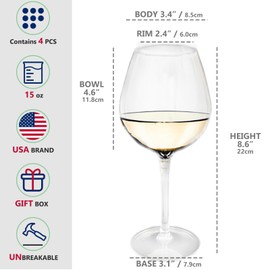 crayline Plastic Wine Glasses Set of 4(15oz) |Unbreakable Wine Glasses with Stem|100% Tritan & BPA Free |Dishwasher Safe| Awesome For Pool, Beach, Travel, Pool, Camping, Beach, Picnic, Everyday Use.