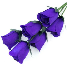 6 Purple Half Open Bud Wooden Roses for Crafts Custom Bouquets and Other Projects. 16 Colors to Choose from.