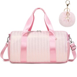 Dance Bag for Girls Dancers Ballet Bag Shiny Glitter Sports Gym Duffle for Little Girls Ballerina Duffel with Shoulder Strap and Furball Keychain