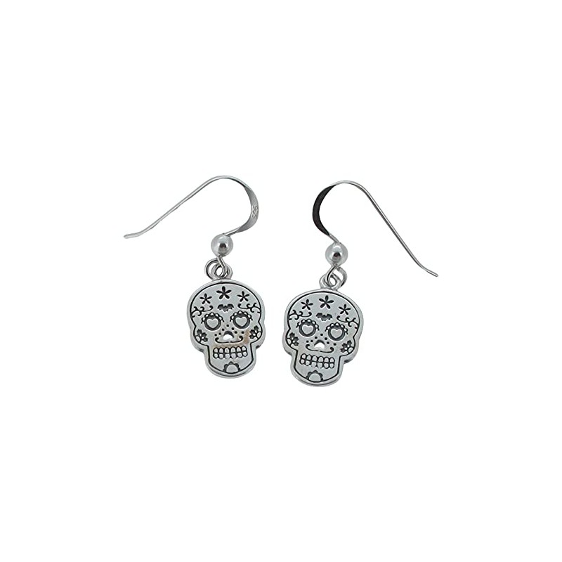 Touch Jewellery 925 Sterling Silver Sugar Skull Drop Earrings