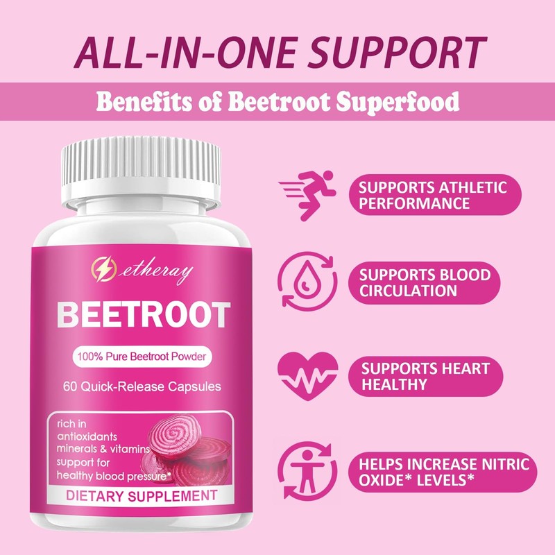 etheray Beet Root Capsules - 1300mg Organic Pure Beetroot Powder