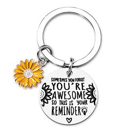 Sometimes You Forget You’re Awesome Keychain for Women Girls Inspirational Sunflower Gifts Keychains for Coworker Sunflowers Lovers Gift for Bestie Encouragement Gifts