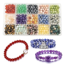 600pcs Natural Stone Beads Polished Beading 6mm Loose Beads Gemstone Crystal Energy Stone Healing Power for Jewelry Making
