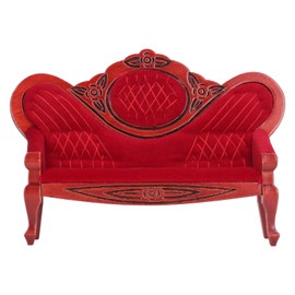 1 : 12 Miniature Dollhouse Sofa Vintage Red Wooden Realistic Couch Furniture Craft Decoration for Living Room