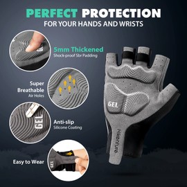 HIKENTURE Cycling Gloves for Men,5mm Padded Half Finger Bike Gloves,Women Shock-Absorbing Anti-Slip Bicycle Gloves for MTB,Roading Biking(Black XL)