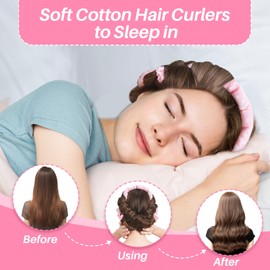 Olaemuo Satin Heatless Curler Set - Overnight Soft Curls with No Heat - Headband and Curling Rods Included - Pink