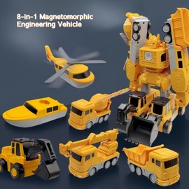 KKPOT Magnetic Transform Engineering Car Assembled Toys with Storage Box, Magnetic Cars and Trucks for Kids, Magnetic Blocks for Toddlers,Outdoor Activities for Kids Ages 3-5 4-8