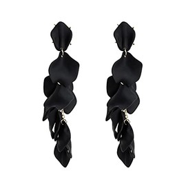 SMALLLOVE Acrylic Petal Dangle Drop Earrings for Women Fashion Long Rose Flower Hanging Resin Floral Statement Earring Jewellery Gifts (Black)