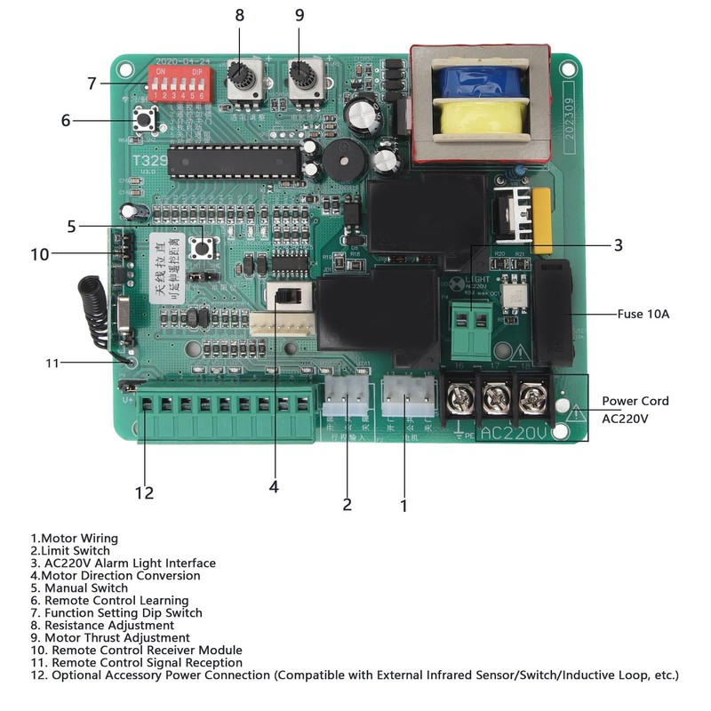 Universal Control Board for Sliding Gate Drive, High Sensitivity Main