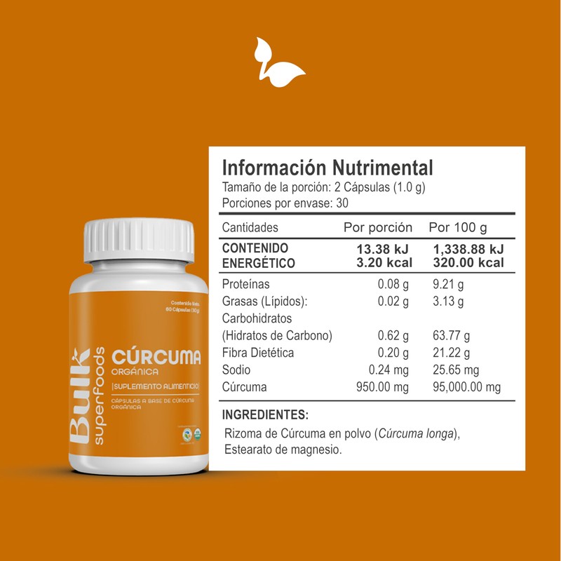 BULK SUPERFOODS | Curcuma Organica 100% Natural 60 Capsulas –