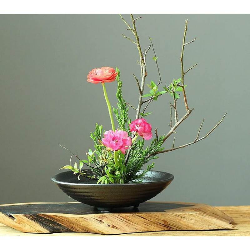Basin Flower Vase for Fresh Flowers, Ceramics, Black, Vase, Flower