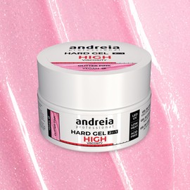 Andreia Professional Hard Nail Gel Biphasic 2 in 1 LED et UV Gel Nail Builder - High Viscosity for Hard Strong Nails Tips and Extensions - Build Up Gel for Nails - Colour Glitter Pink 22g
