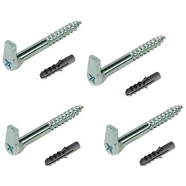 Slotted Square Hooks 100mm (4 Pack) – Heavy Duty L Hook Screw-in with Cross Slot, Galvanised Steel, Self-Tapping Hooks for Wood, Wall & DIY Projects