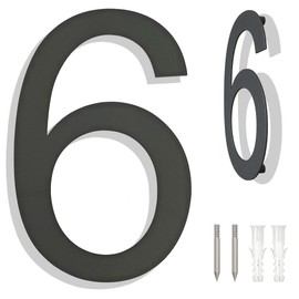 Ywonoby Stainless Steel House Number - RAL 7016 Anthracite Grey - Modern Floating Look and Easy Installation - Height 15.2 cm - Arial Number 6/9