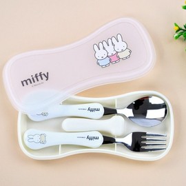 (KitchenU) Miffy Character Spoon and Fork Case Set for Toddlers and Children, Made in Korea 304 Stainless Steel, Daycare / (키친유)유아 어린이 미피 캐릭터 스푼 포크 케이스 세트 국내산 스텐 304 수저 어린이집